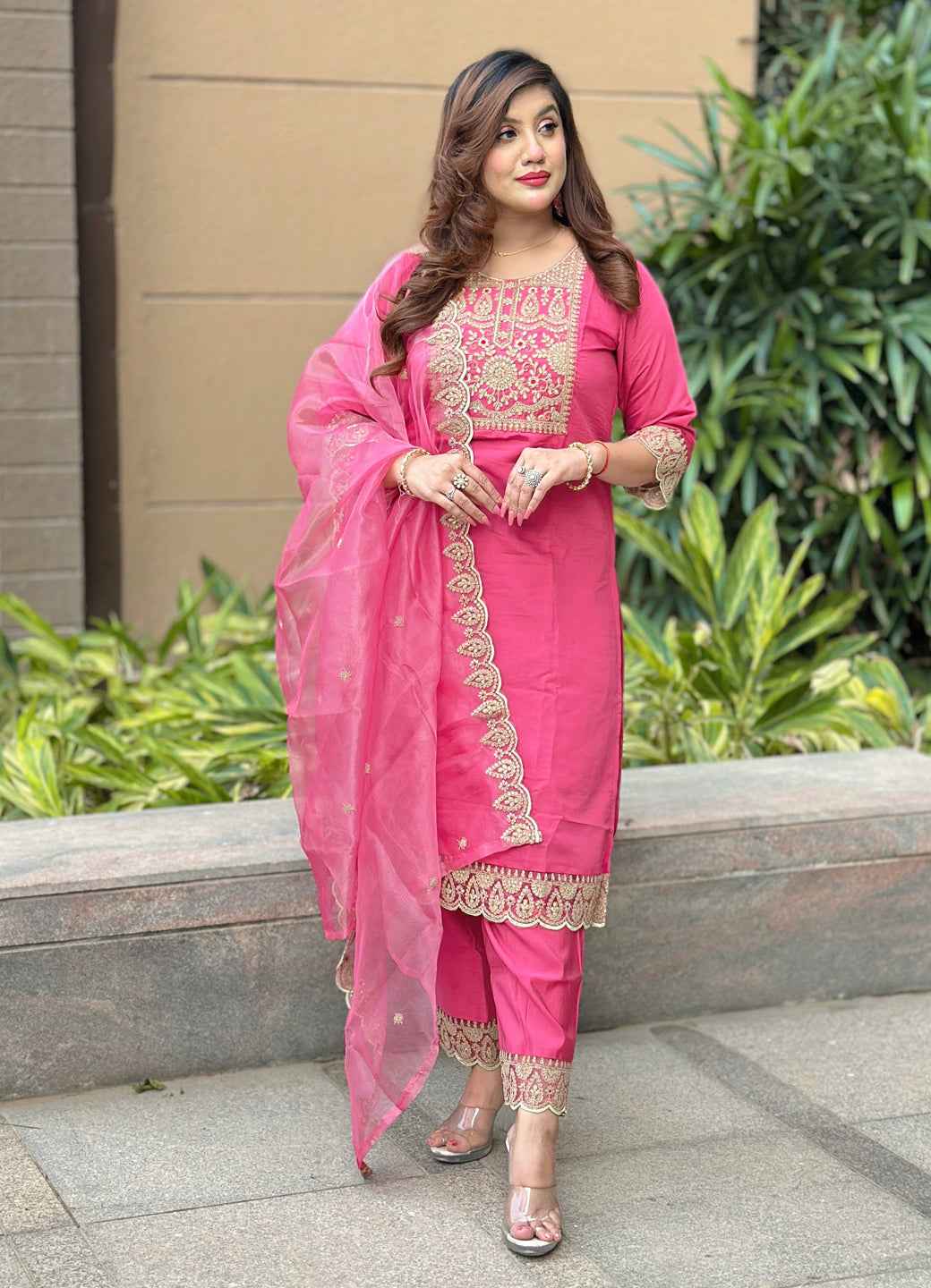 Aabharan Elegant Silk Blend Kurta Pant Dupatta Set Lightweight Soft Ready to Wear Stylish Outfit