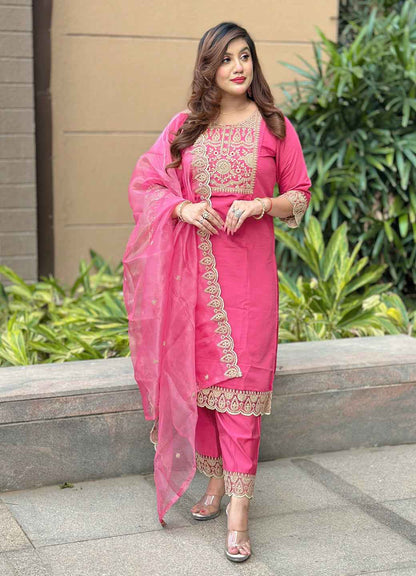 Aabharan Elegant Silk Blend Kurta Pant Dupatta Set Lightweight Soft Ready to Wear Stylish Outfit