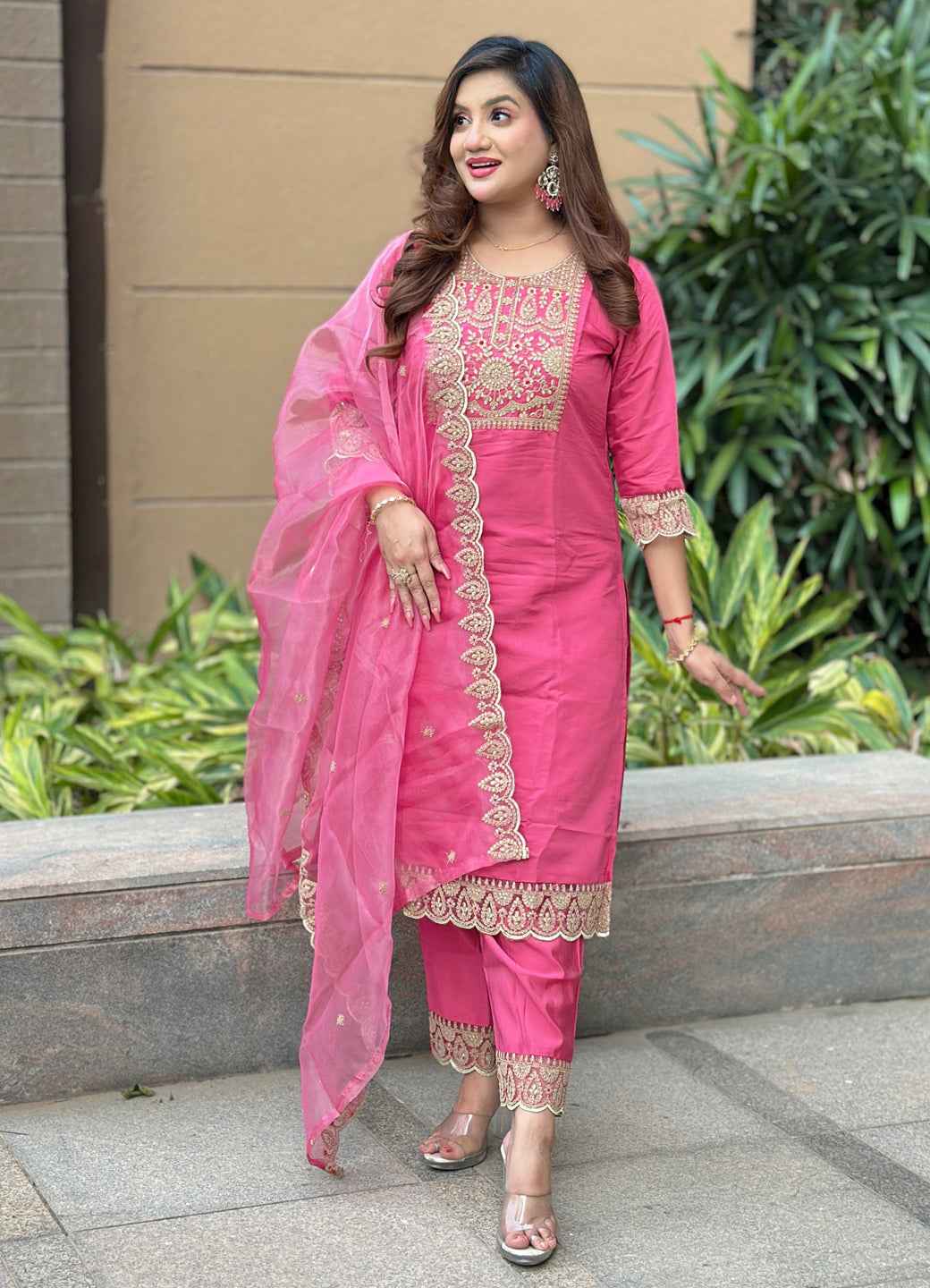 Aabharan Elegant Silk Blend Kurta Pant Dupatta Set Lightweight Soft Ready to Wear Stylish Outfit