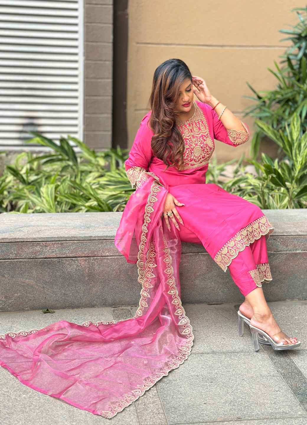 Aabharan Elegant Silk Blend Kurta Pant Dupatta Set Lightweight Soft Ready to Wear Stylish Outfit