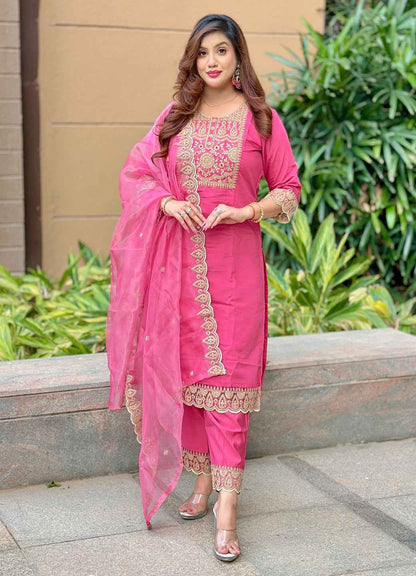 Aabharan Elegant Silk Blend Kurta Pant Dupatta Set Lightweight Soft Ready to Wear Stylish Outfit