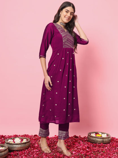 Riwaayat Women Flared Kurta and Trousers Pant Set Silk Blend - FitVibe Fashion