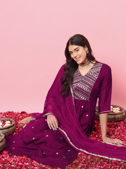 Riwaayat Women Flared Kurta and Trousers Pant Set Silk Blend - FitVibe Fashion