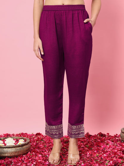 Riwaayat Women Flared Kurta and Trousers Pant Set Silk Blend - FitVibe Fashion