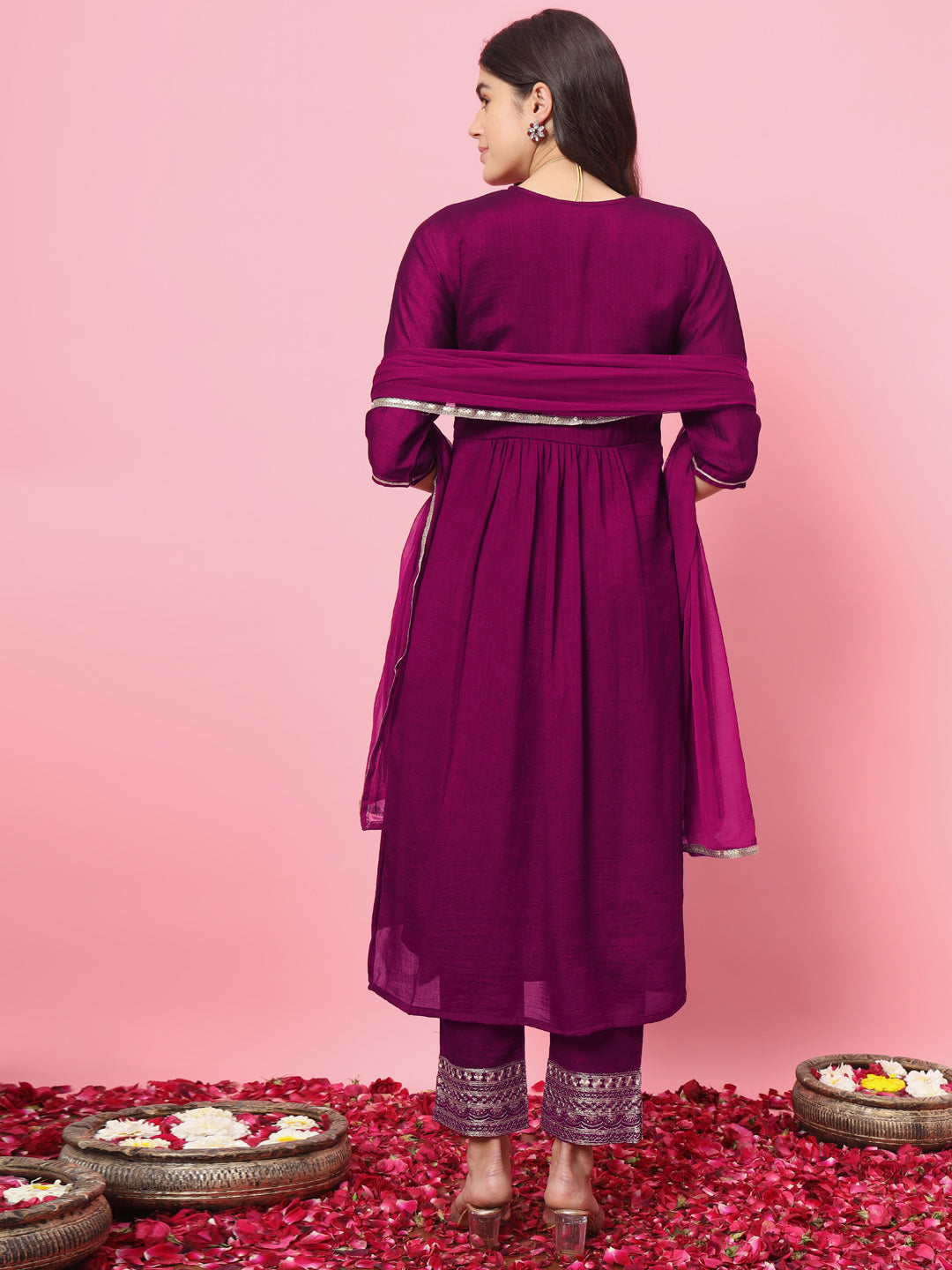 Riwaayat Women Flared Kurta and Trousers Pant Set Silk Blend - FitVibe Fashion