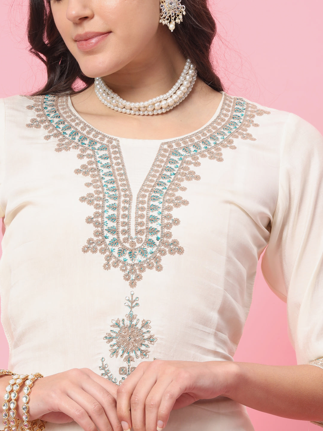 Nazm Women Kurta and Trousers Pant Set Silk Blend - FitVibe Fashion