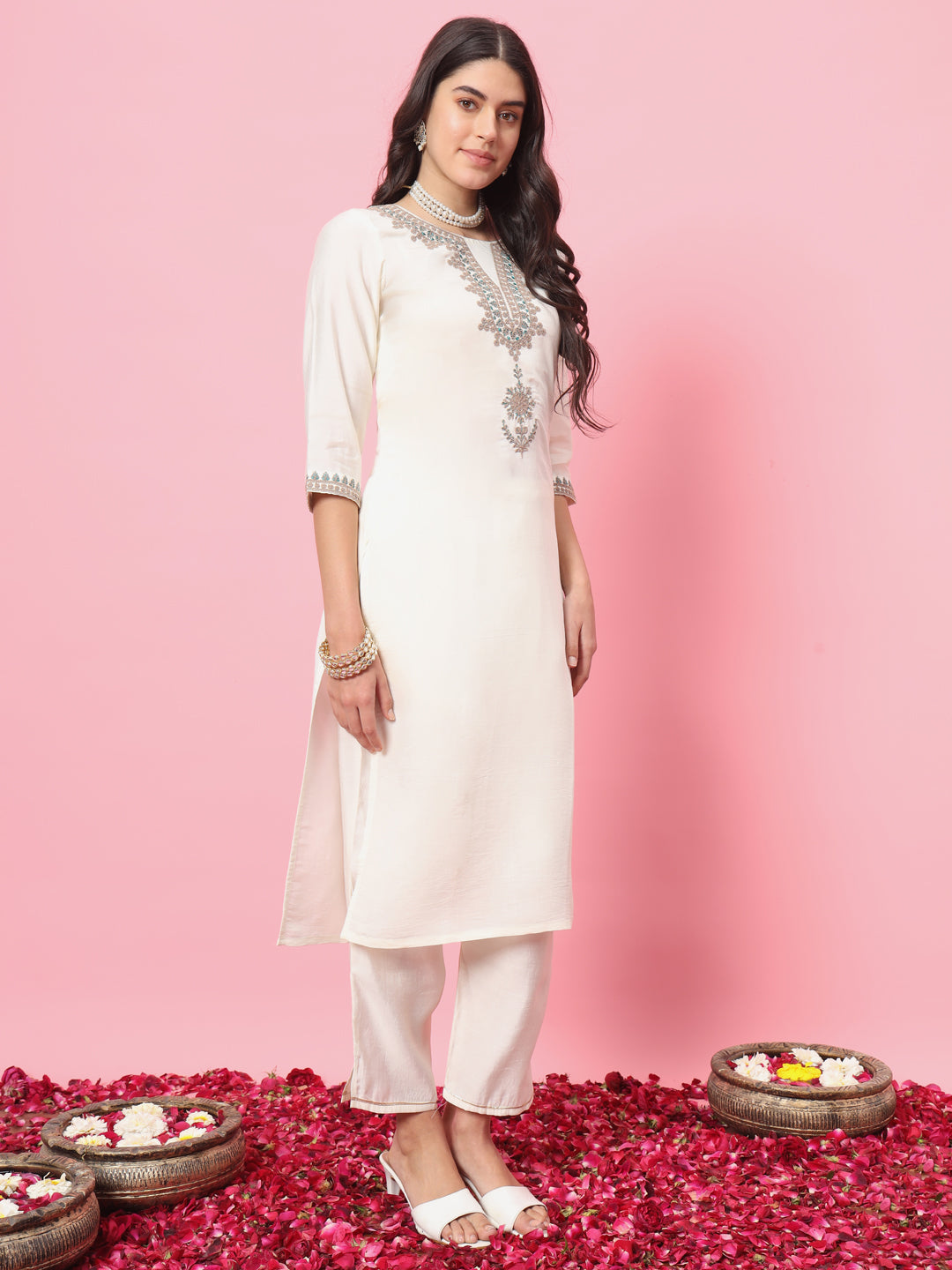 Nazm Women Kurta and Trousers Pant Set Silk Blend - FitVibe Fashion