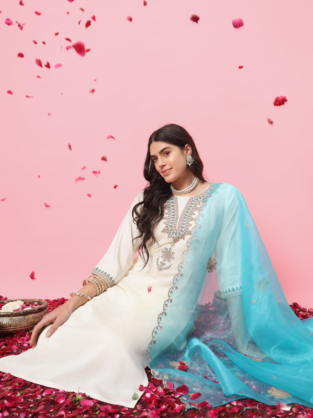 Nazm Women Kurta and Trousers Pant Set Silk Blend - FitVibe Fashion