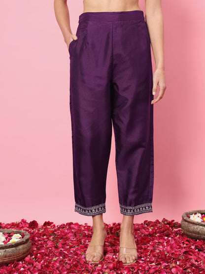 Saanjh  Silk Blend Kurta and Trouser Set with Organza Dupatta - FitVibe Fashion
