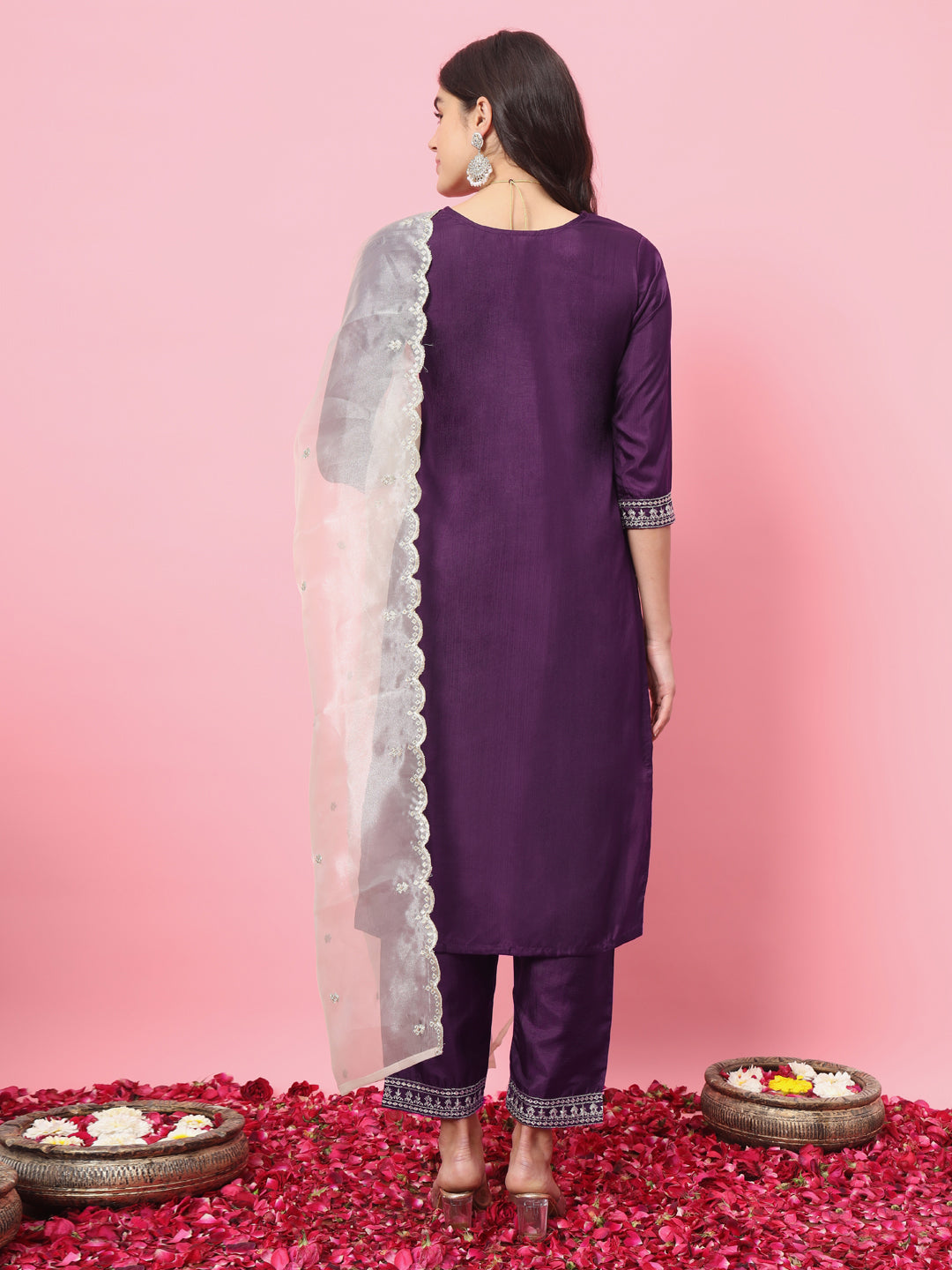 Saanjh  Silk Blend Kurta and Trouser Set with Organza Dupatta - FitVibe Fashion