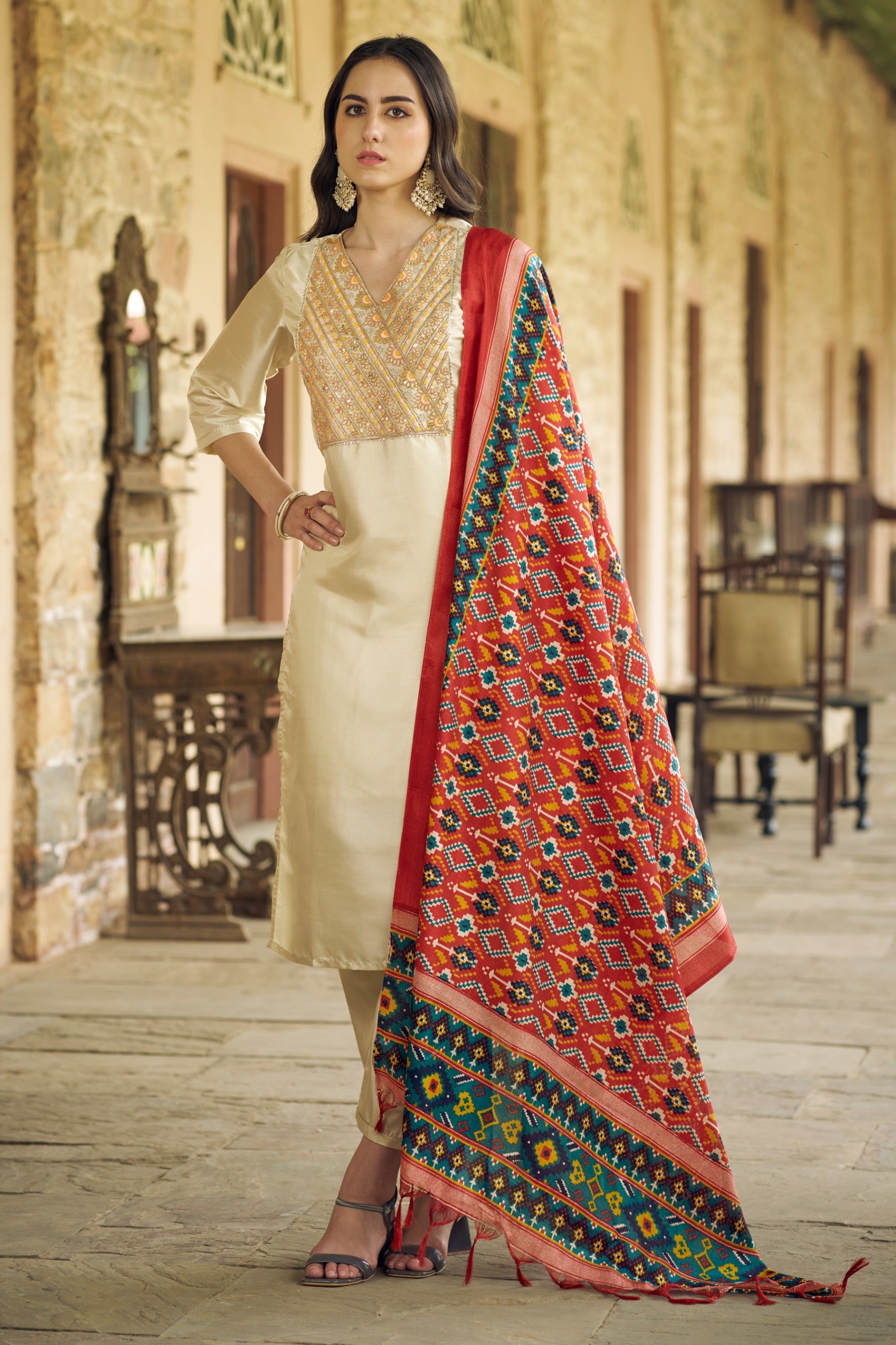 Maya Women Kurta and Trousers Pant Set Silk Blend - FitVibe Fashion