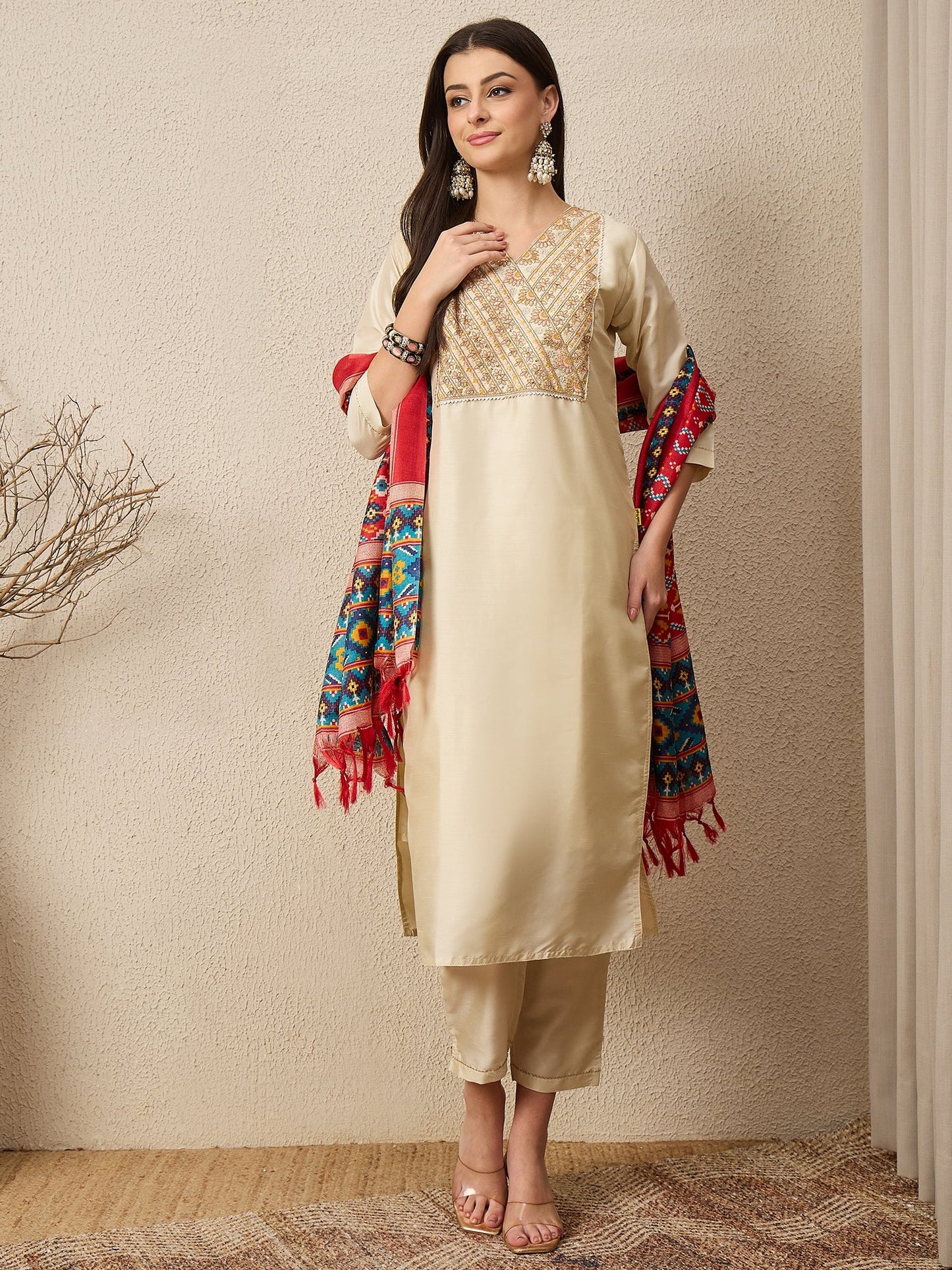 Rangtarang beige Women Kurta and Trousers Pant Set - FitVibe Fashion