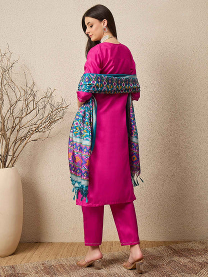 Aabha pink Women Kurta and Trousers Pant Set