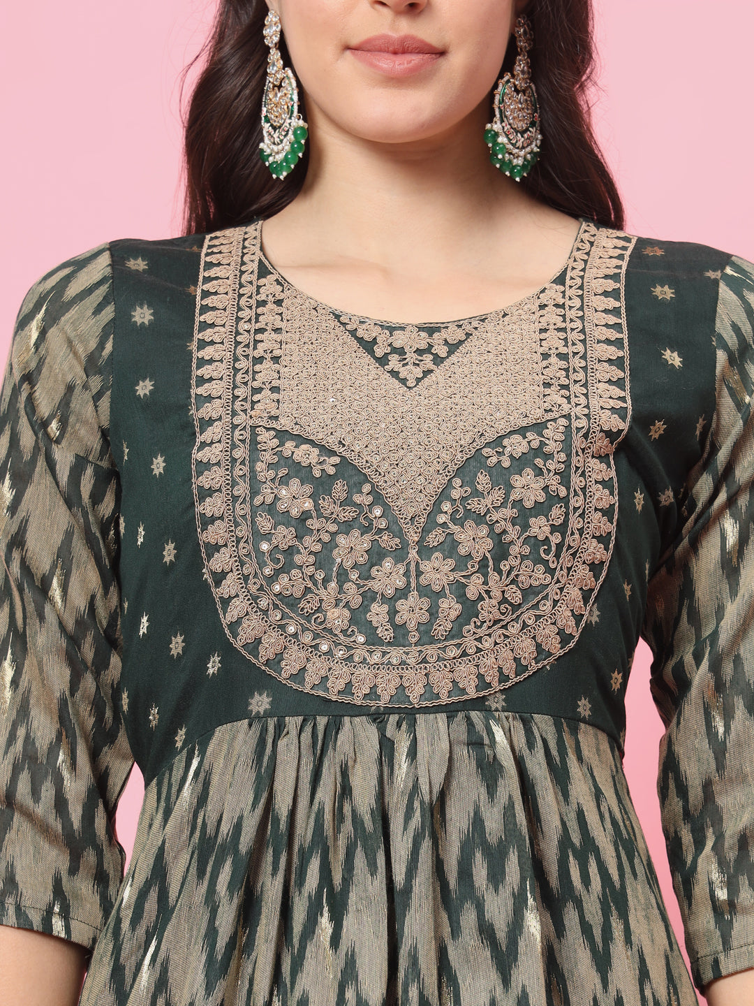 Zariya Flared Kurta and Trousers Pant Set Cotton Silk Blend - FitVibe Fashion