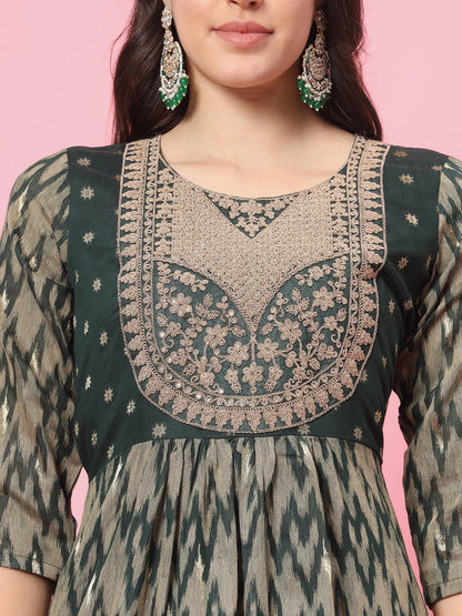 Zariya Flared Kurta and Trousers Pant Set Cotton Silk Blend - FitVibe Fashion