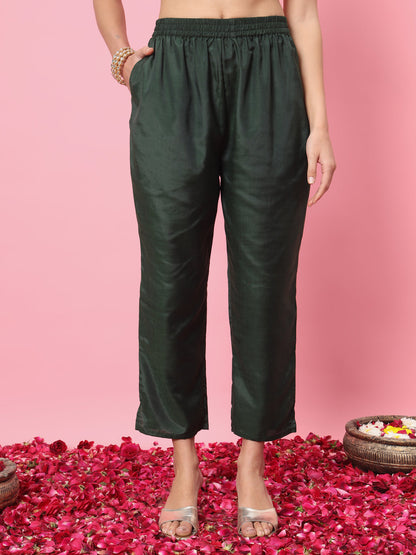Zariya Flared Kurta and Trousers Pant Set Cotton Silk Blend - FitVibe Fashion