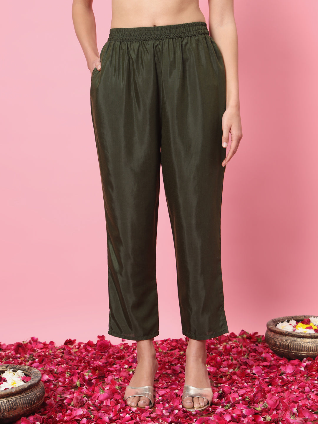 Zariya Flared Kurta and Trousers Pant Set Cotton Silk Blend - FitVibe Fashion