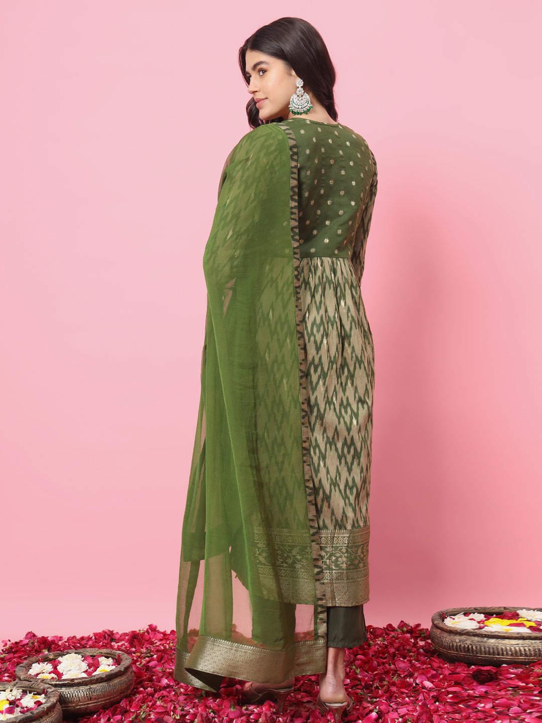 Zariya Flared Kurta and Trousers Pant Set Cotton Silk Blend - FitVibe Fashion