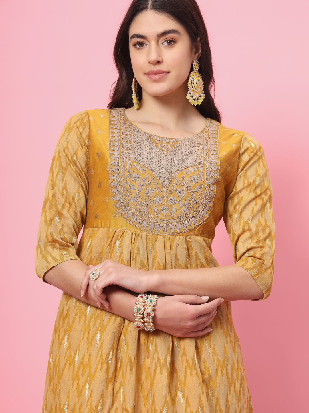 Zariya Flared Kurta and Trousers Pant Set Cotton Silk Blend - FitVibe Fashion