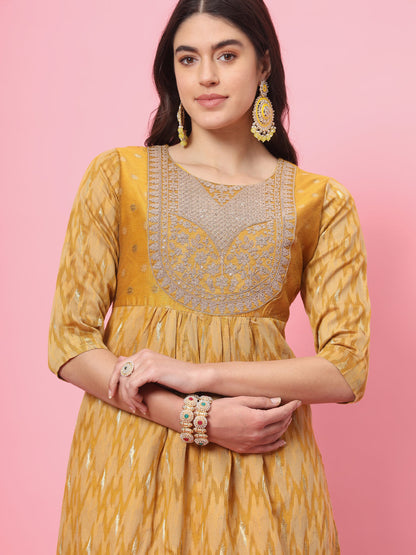 Zariya Flared Kurta and Trousers Pant Set Cotton Silk Blend - FitVibe Fashion