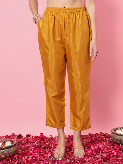 Zariya Flared Kurta and Trousers Pant Set Cotton Silk Blend - FitVibe Fashion