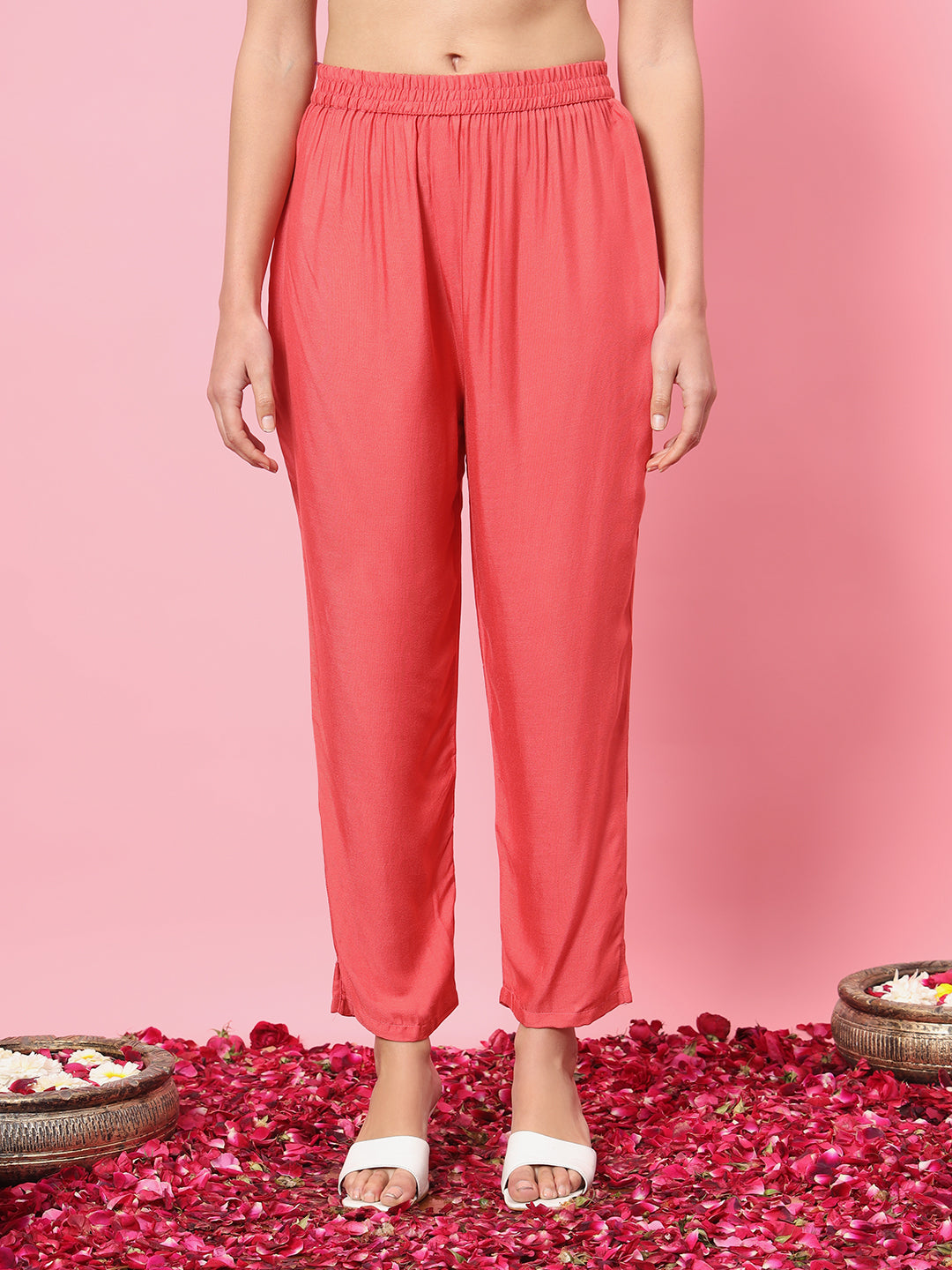 Zariya Flared Kurta and Trousers Pant Set Cotton Silk Blend - FitVibe Fashion