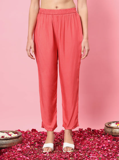 Zariya Flared Kurta and Trousers Pant Set Cotton Silk Blend - FitVibe Fashion