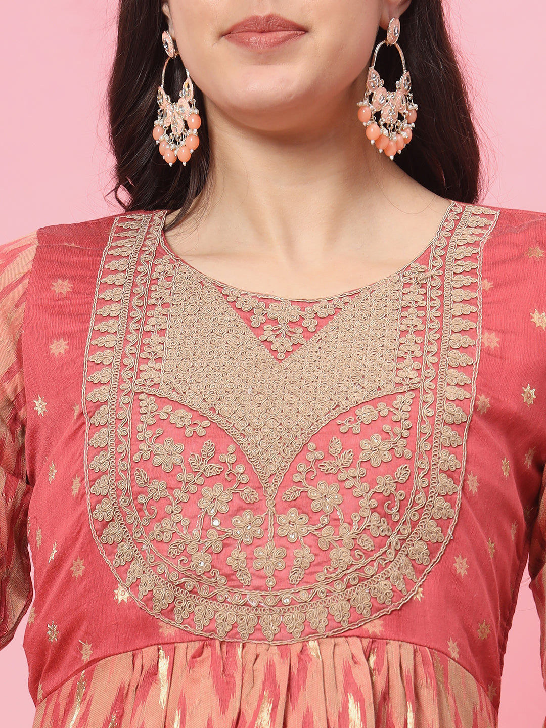 Zariya Flared Kurta and Trousers Pant Set Cotton Silk Blend - FitVibe Fashion