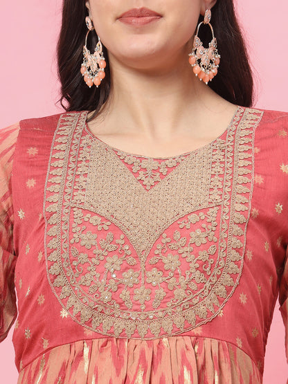 Zariya Flared Kurta and Trousers Pant Set Cotton Silk Blend - FitVibe Fashion