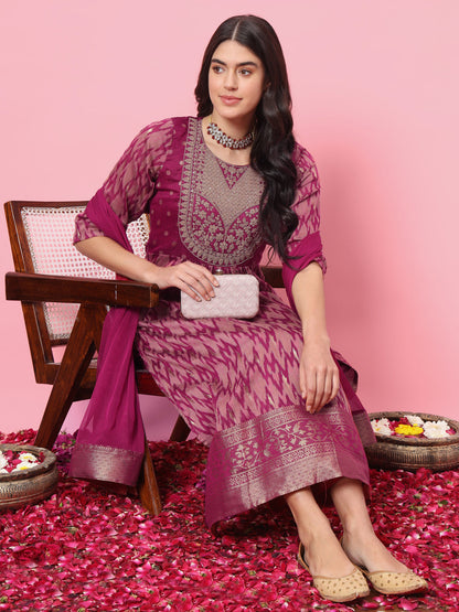 Zariya Flared Kurta and Trousers Pant Set Cotton Silk Blend - FitVibe Fashion