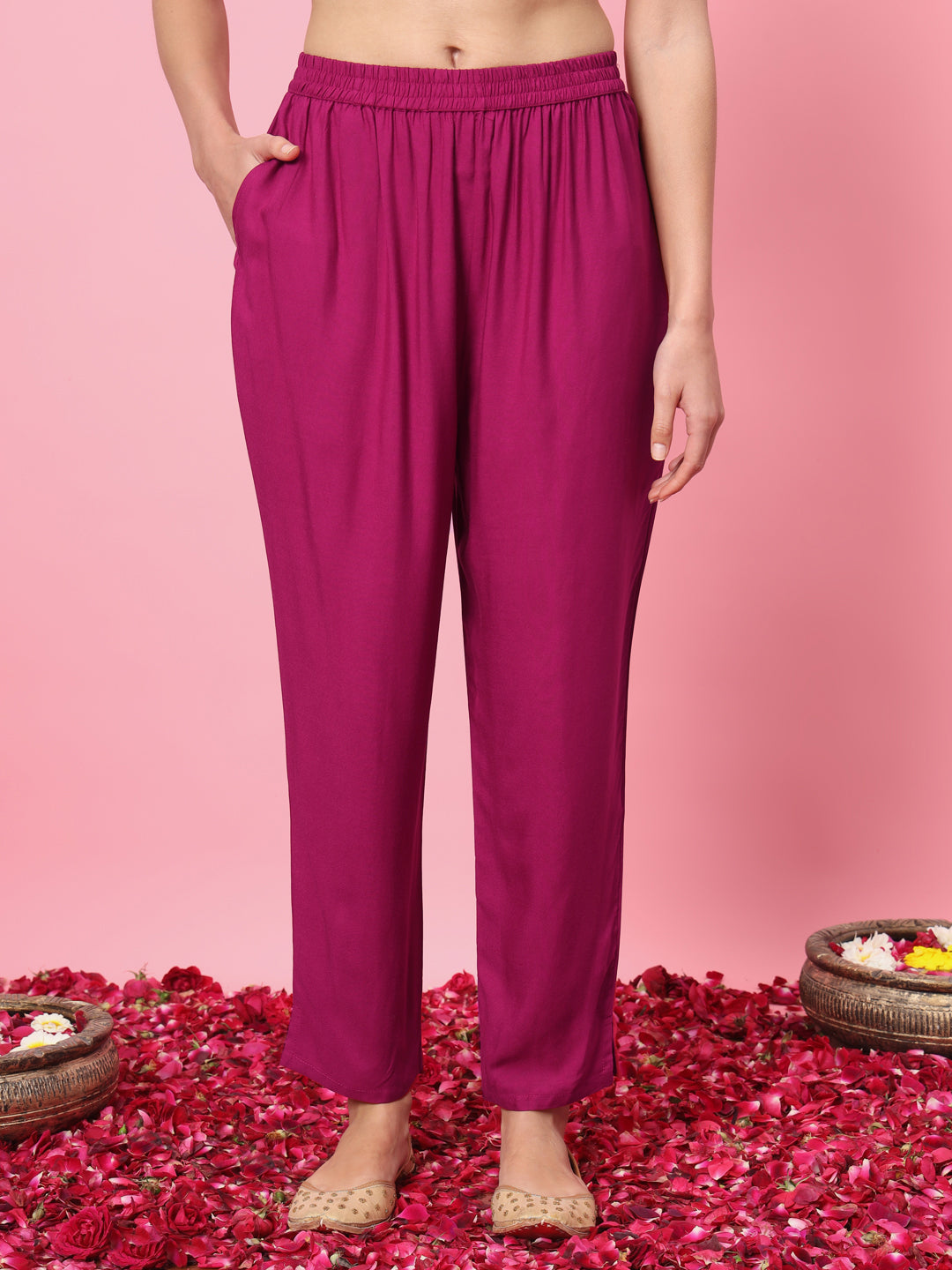 Zariya Flared Kurta and Trousers Pant Set Cotton Silk Blend - FitVibe Fashion
