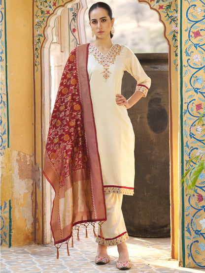 Jeevika Women Kurta and Pant Sets Silk Blend Fabric - FitVibe Fashion