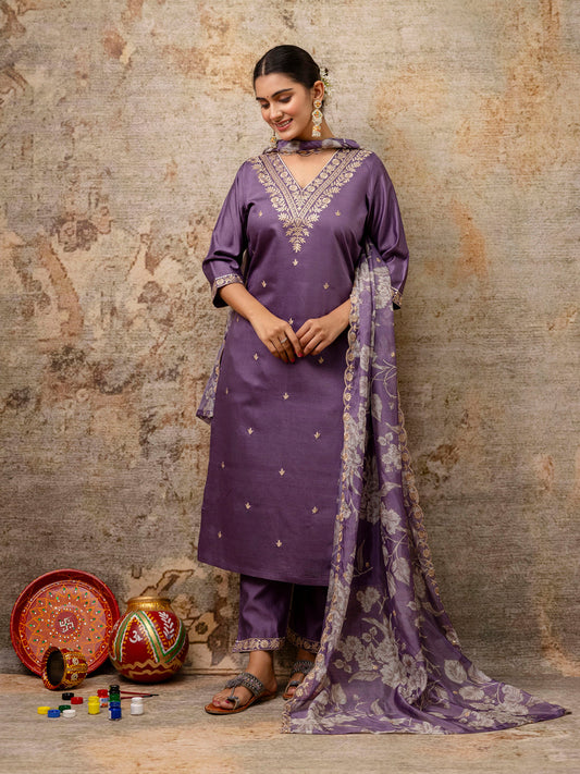 Astha Embroidered Silk Blend Straight Suit With Dupatta - FitVibe Fashion