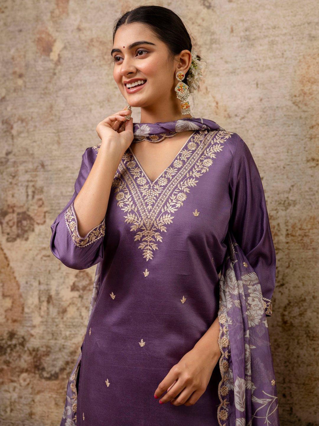 Astha Embroidered Silk Blend Straight Suit With Dupatta - FitVibe Fashion