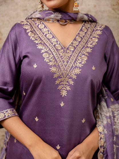 Astha Embroidered Silk Blend Straight Suit With Dupatta - FitVibe Fashion