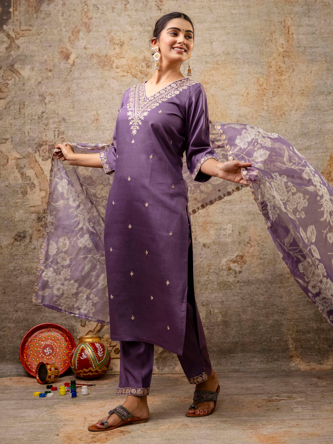 Astha Embroidered Silk Blend Straight Suit With Dupatta - FitVibe Fashion