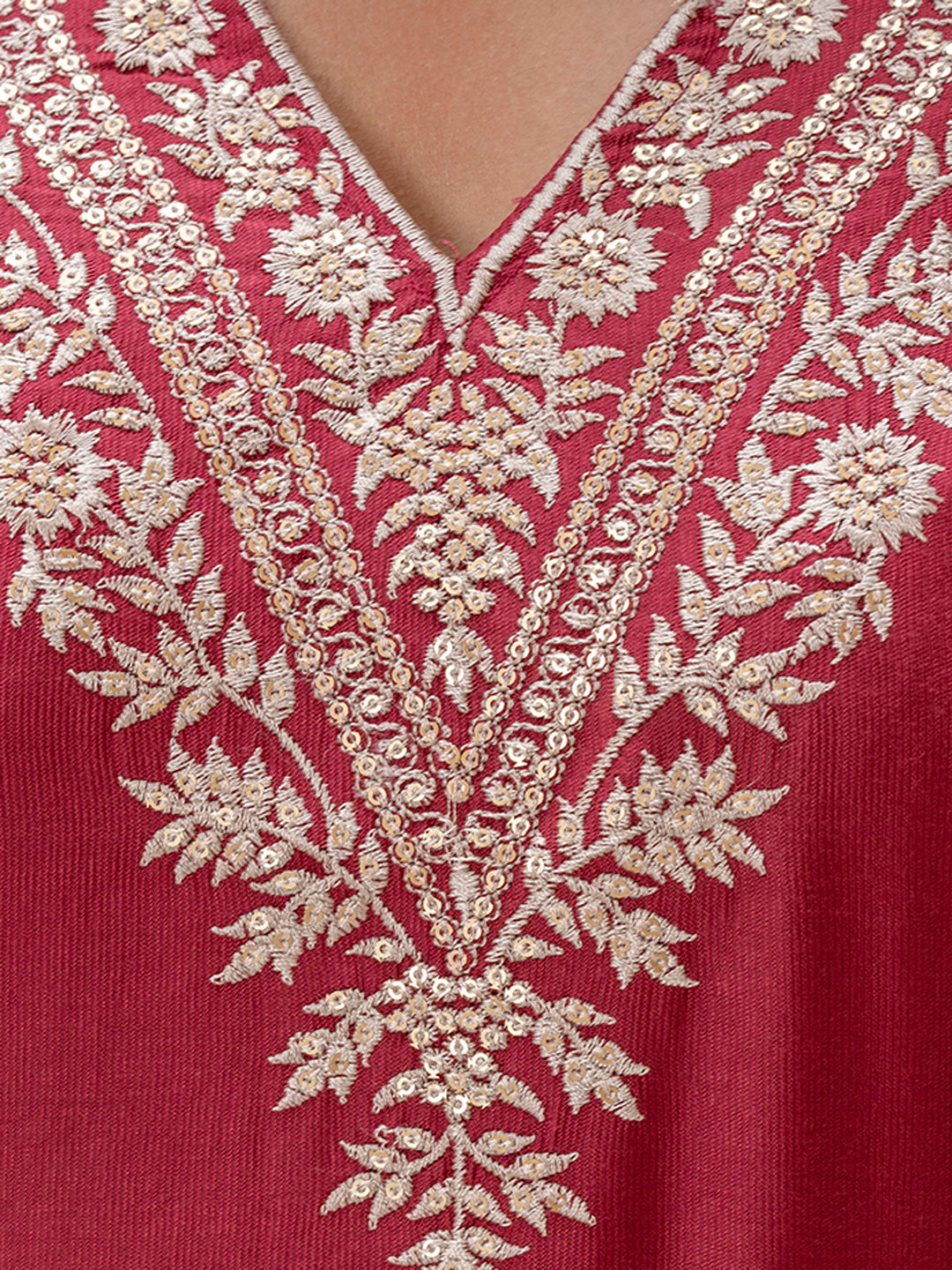 Maroon Embroidered Silk Blend Straight Suit With Dupatta - FitVibe Fashion