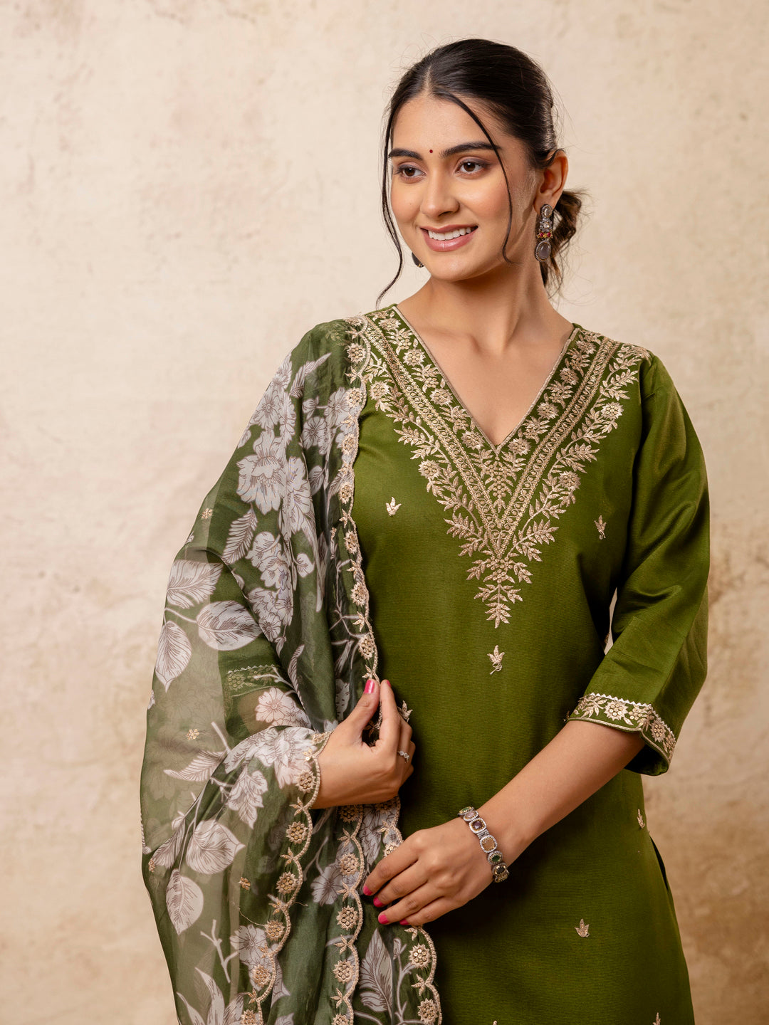 Basudha Embroidered Silk Blend Straight Suit With Dupatta - FitVibe Fashion