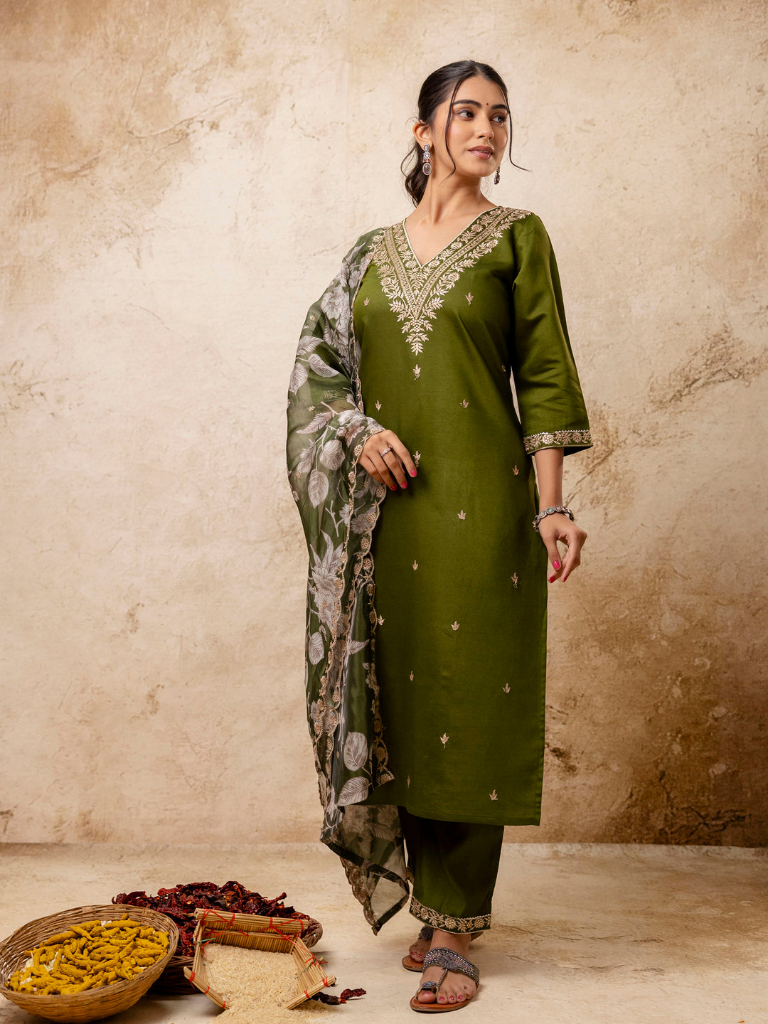 Basudha Embroidered Silk Blend Straight Suit With Dupatta - FitVibe Fashion
