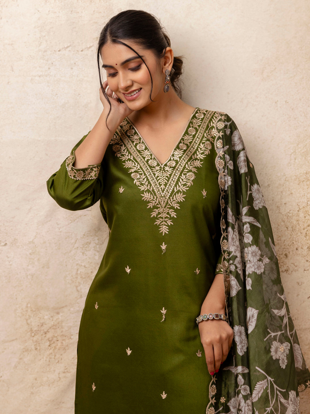 Basudha Embroidered Silk Blend Straight Suit With Dupatta - FitVibe Fashion