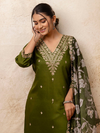 Basudha Embroidered Silk Blend Straight Suit With Dupatta - FitVibe Fashion