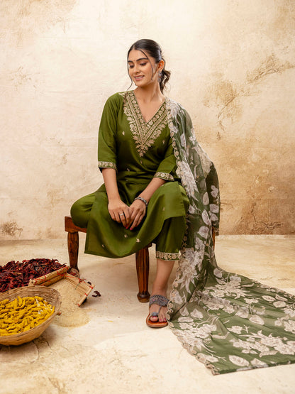 Basudha Embroidered Silk Blend Straight Suit With Dupatta - FitVibe Fashion