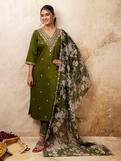 Basudha Embroidered Silk Blend Straight Suit With Dupatta - FitVibe Fashion