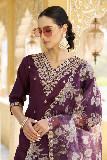 Sanskruti Embroidered Silk Blend Straight Suit With Dupatta - FitVibe Fashion