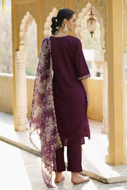 Sanskruti Embroidered Silk Blend Straight Suit With Dupatta - FitVibe Fashion