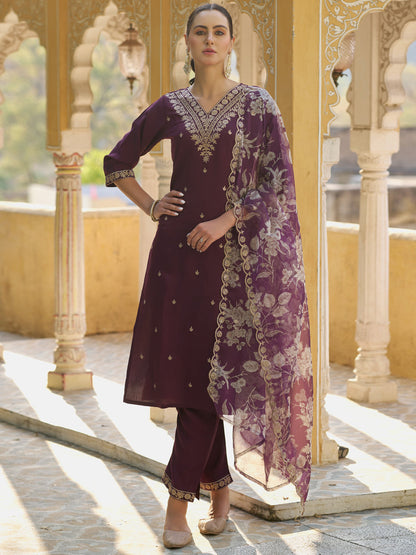 Sanskruti Embroidered Silk Blend Straight Suit With Dupatta - FitVibe Fashion