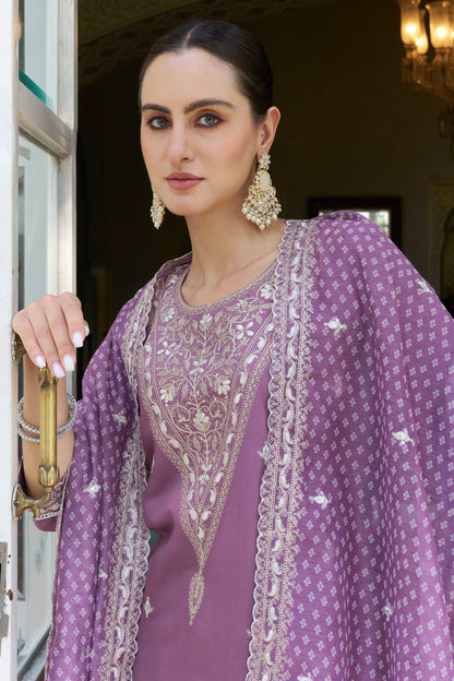Tashi  Embroidered Silk Blend Straight Suit With Dupatta - FitVibe Fashion