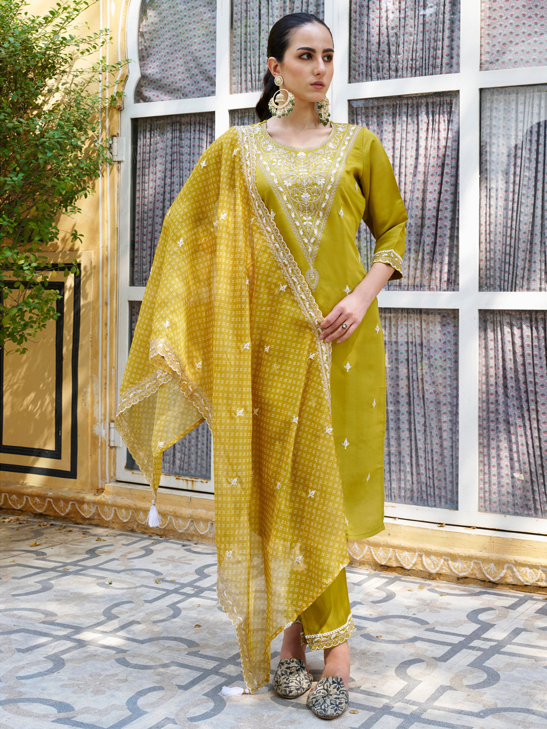 Tridevi Embroidered Silk Blend Straight Suit With Dupatta - FitVibe Fashion