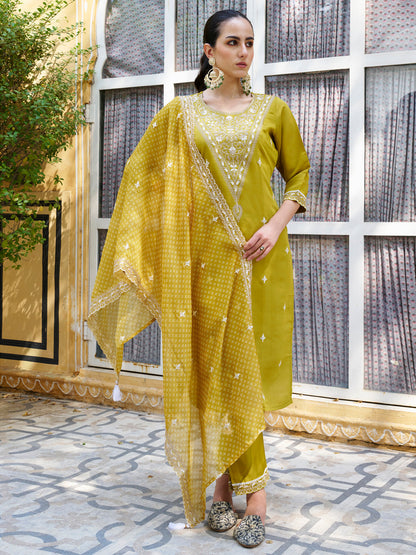 Tridevi Embroidered Silk Blend Straight Suit With Dupatta - FitVibe Fashion
