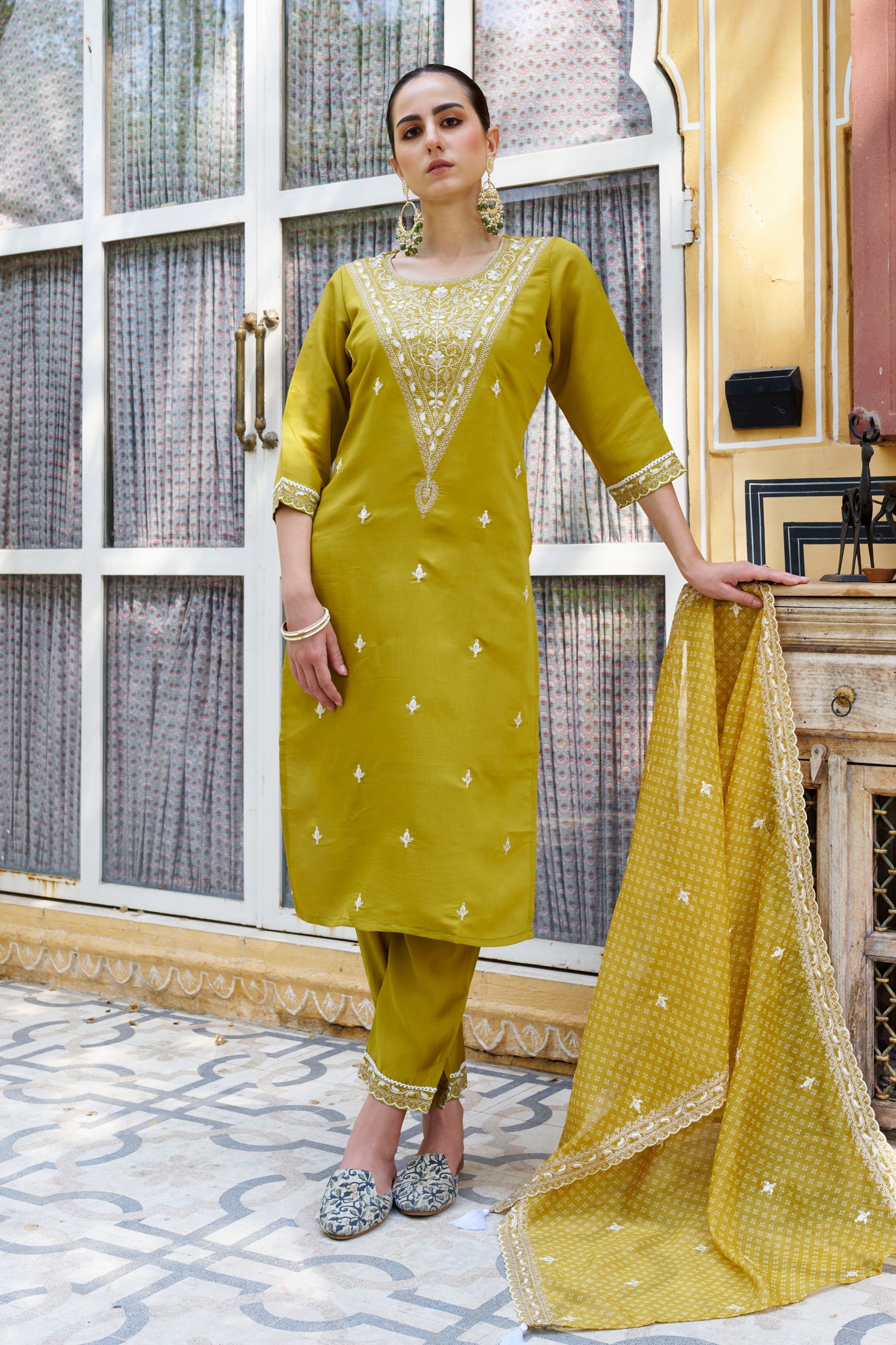 Tridevi Embroidered Silk Blend Straight Suit With Dupatta - FitVibe Fashion